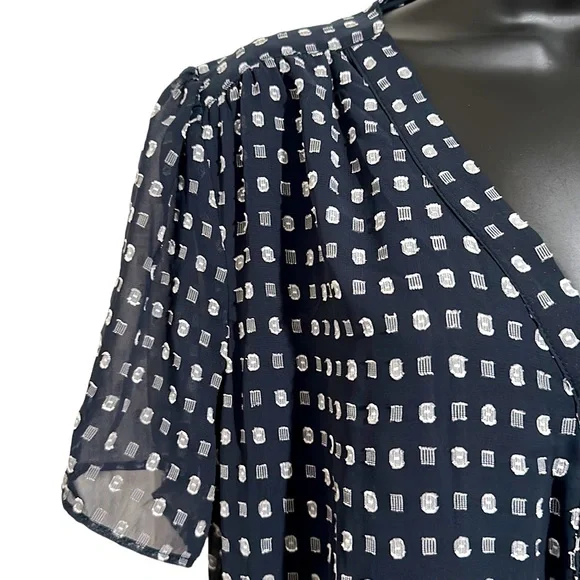 Anthro Current Air Short Sleeve Button Down Semi-Sheer Polka Dot MIDI Dress Sz L - Picture 6 of 14